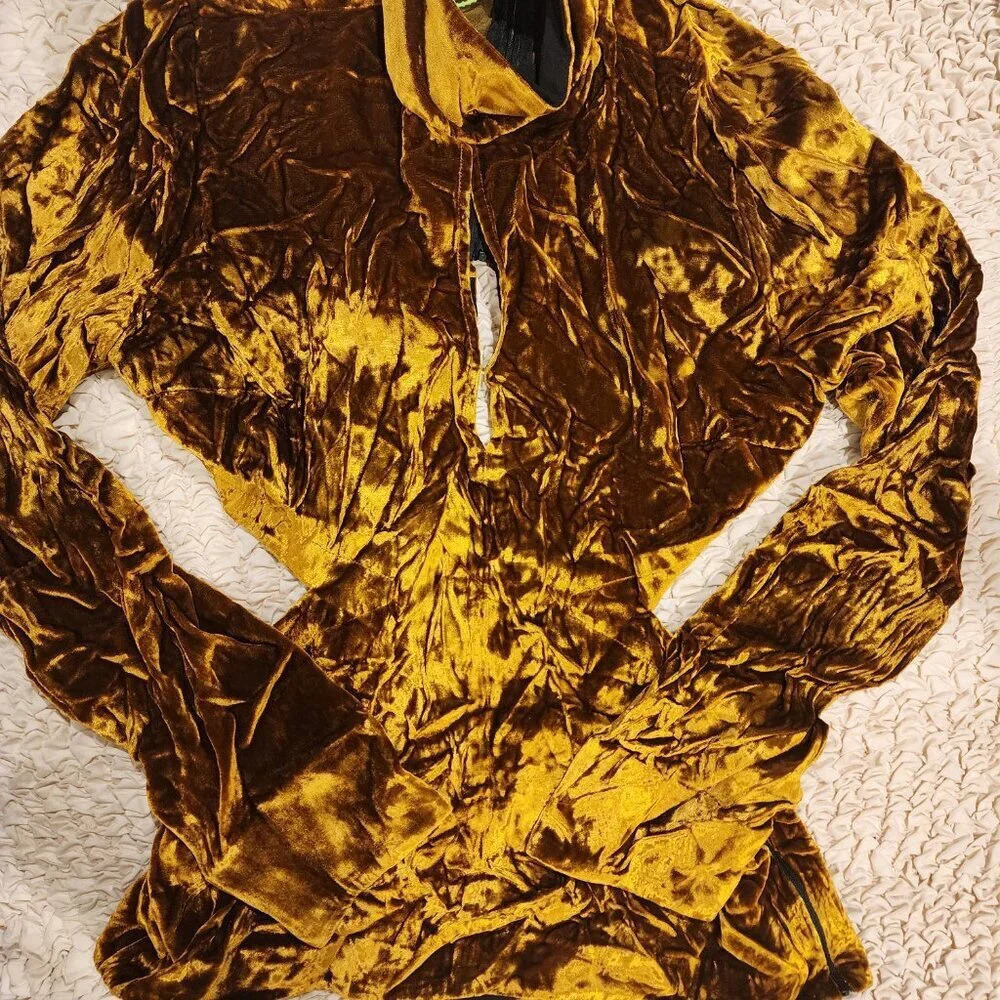 Marques Almeida Velvet Cut-Out Top, NWT, Brown/Gold, Size M